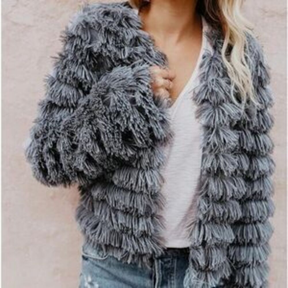 Womens Fall Open Front Cardigan Faux Fur Coat Shaggy faux fur Jacket Warm Coat - Picture 2 of 5